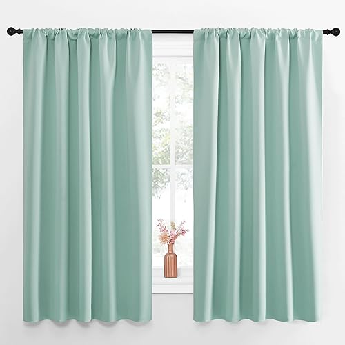NICETOWN Blackout Curtains for Living Curtains, Aqua Blue, Set of 2, 52 by 63 Inch, Window Treatment Blackout Curtain Panels, Home Decor Thermal Insulated Solid Drapes for Bedroom