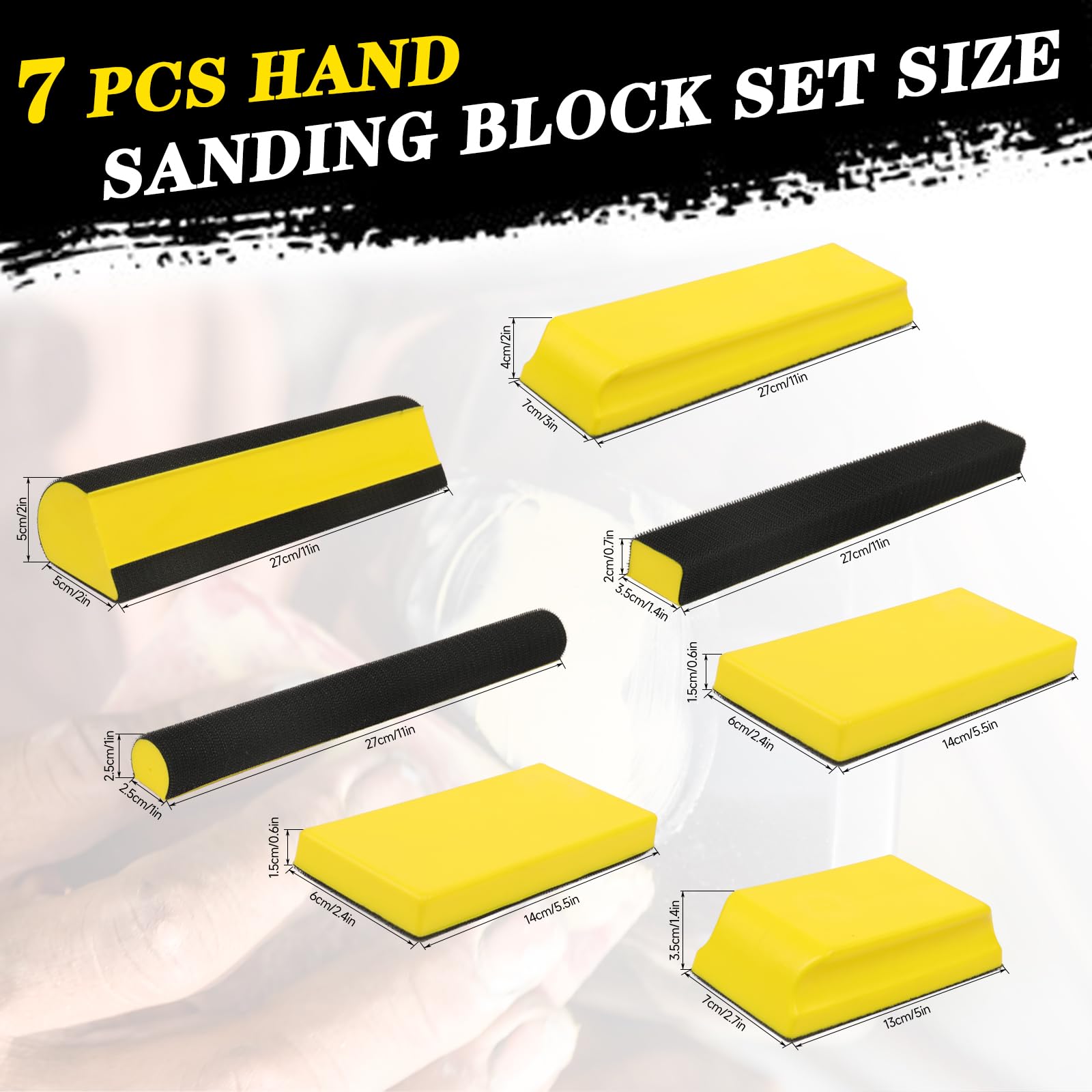 Taco de lijado manual de 7 piezas, juego de tacos de lijado manual para pulido de madera y lijado fino Taco de lijado manual