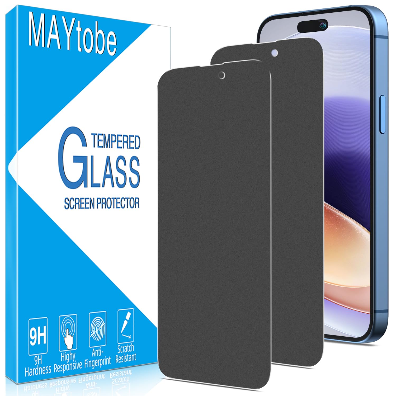 MAYtobe para iPhone 15 Pro max Protector de Pantalla Privacidad Mate | 2 Unidades Cristal Vidrio Templado Mate, Anti Espía, Antirreflejos, Antihuellas, Antiarañazos, Dureza 9H
