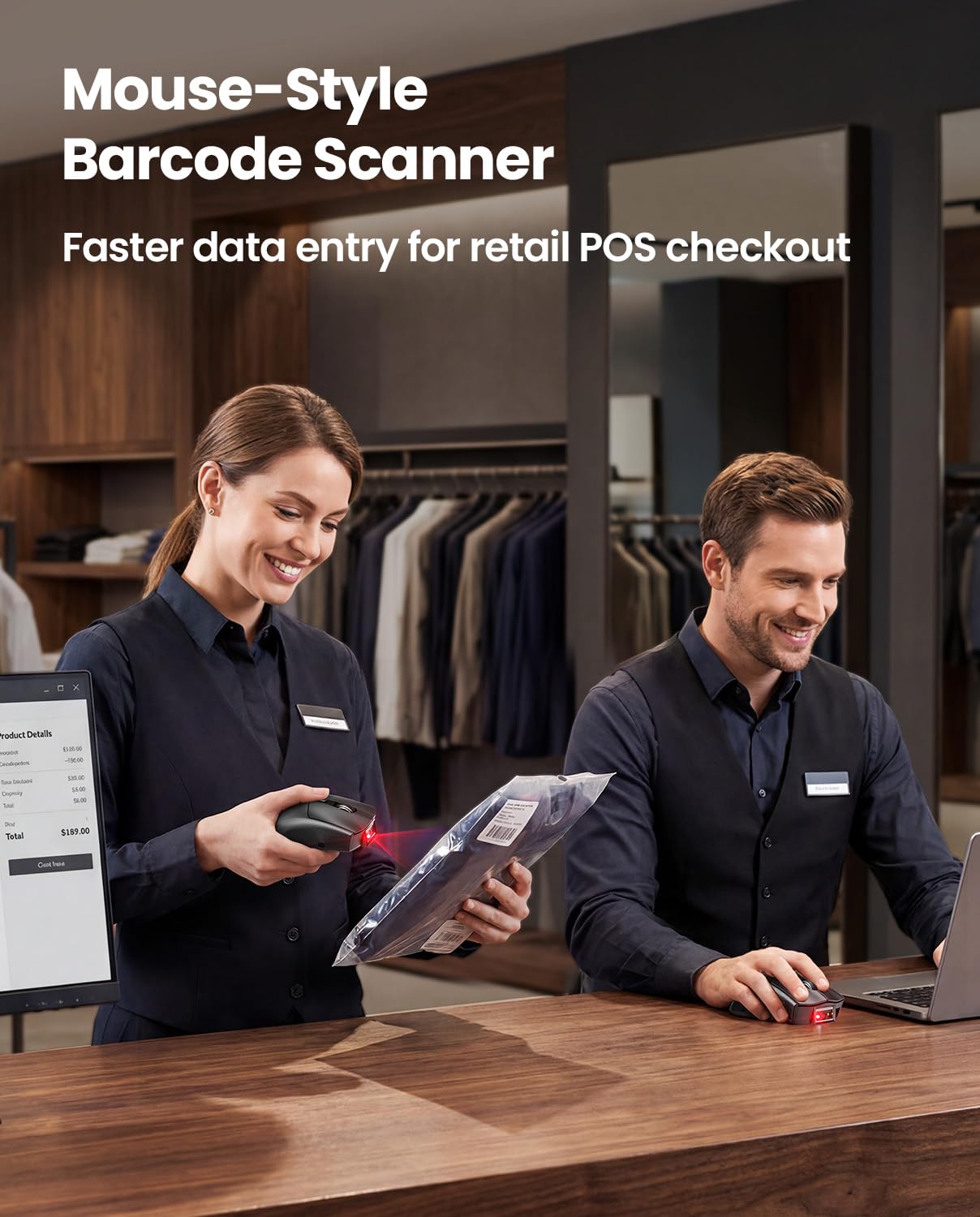 Eyoyo Wireless Mouse Barcode Scanner: 2-in-1 Bluetooth QR-Code-Scanner und Maus-Kombination mit 1200-mAh-Akku und Ladeanzeige, tragbarer 1D- und 2D-Barcode-Leser für Kassensysteme, Laptops, den Einzel