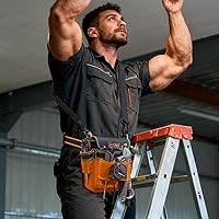 Vista 8 de Bolsas de cinturón de herramientas de cuero de 9 bolsillos, cinturón de herramientas resistente con hombro ajustable, bolsas multiusos