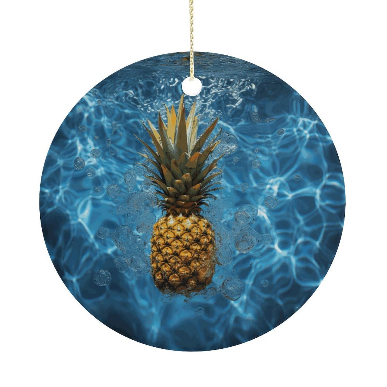 Pineapple in The Pool Christmas Ornament,Round Ceramic Ornaments Personalized Christmas Tree Ornament for Holiday Porcelain Keepsake Gifts Ideas Home Decor