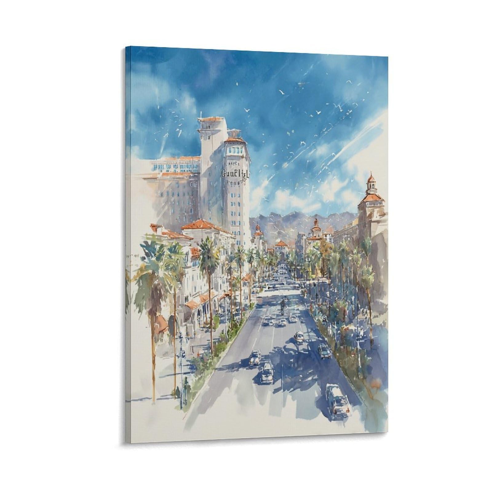 XWYMXZ Las Vegas Lake Nevada 20x30inch(50x75cm) Vintage Travel Poster Watercolor Canvas Art