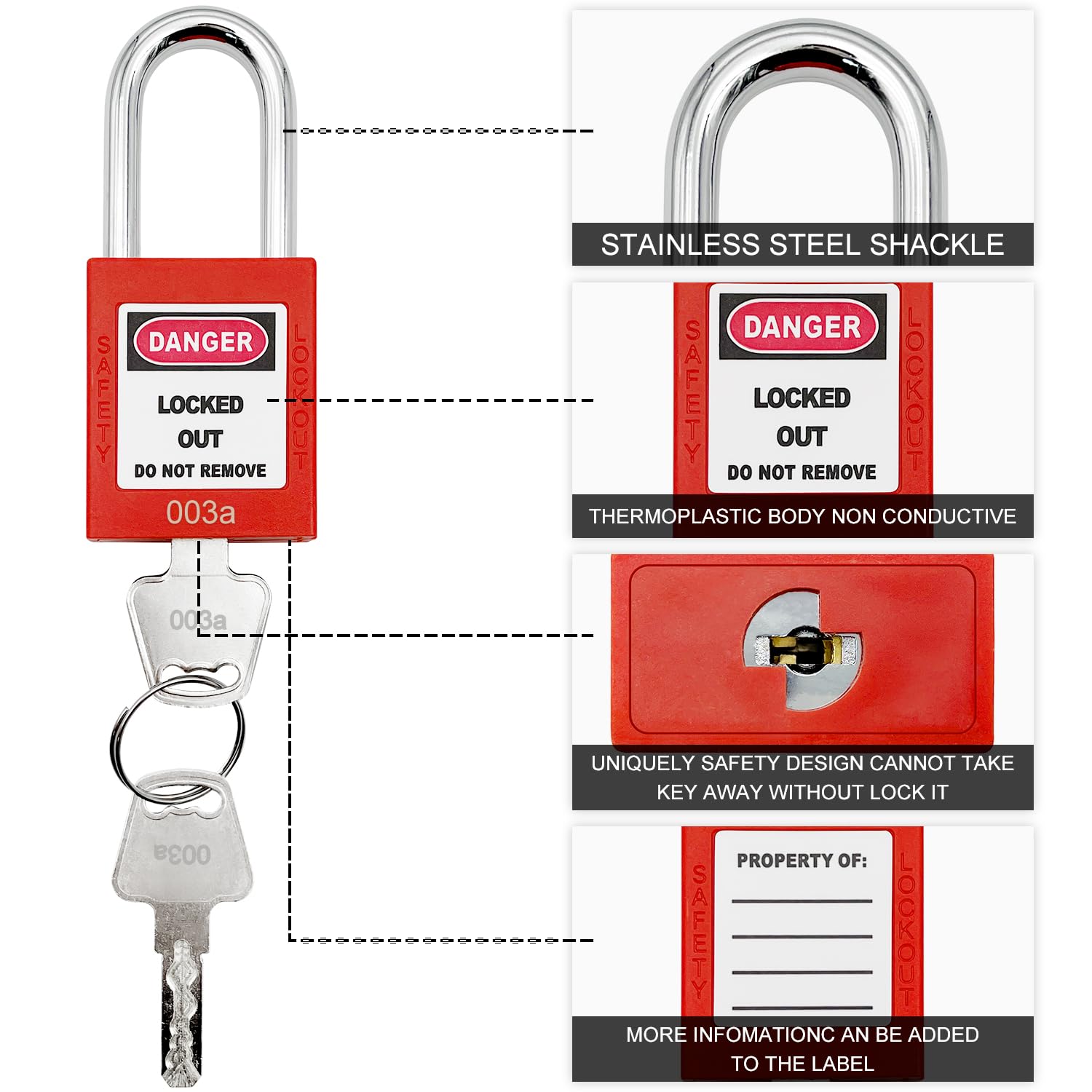 SAFBY 30 candados de bloqueo con llave igual OSHA Loto para bloquear estaciones y dispositivos, color rojo (30 unidades)