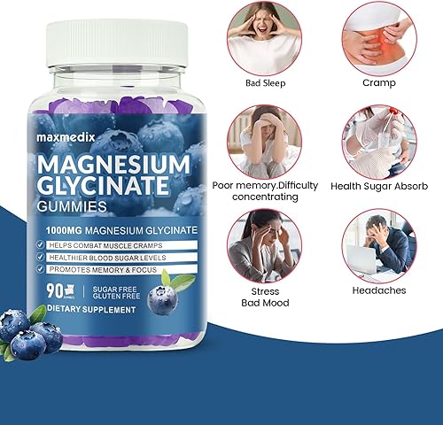 Miniatura 3 de Gomitas de magnesio de 1000 mg - Suplemento de glicinato de magnesio y goma de L-treonato de magnesio, suplemento de magnesio y potasio sin azúcar