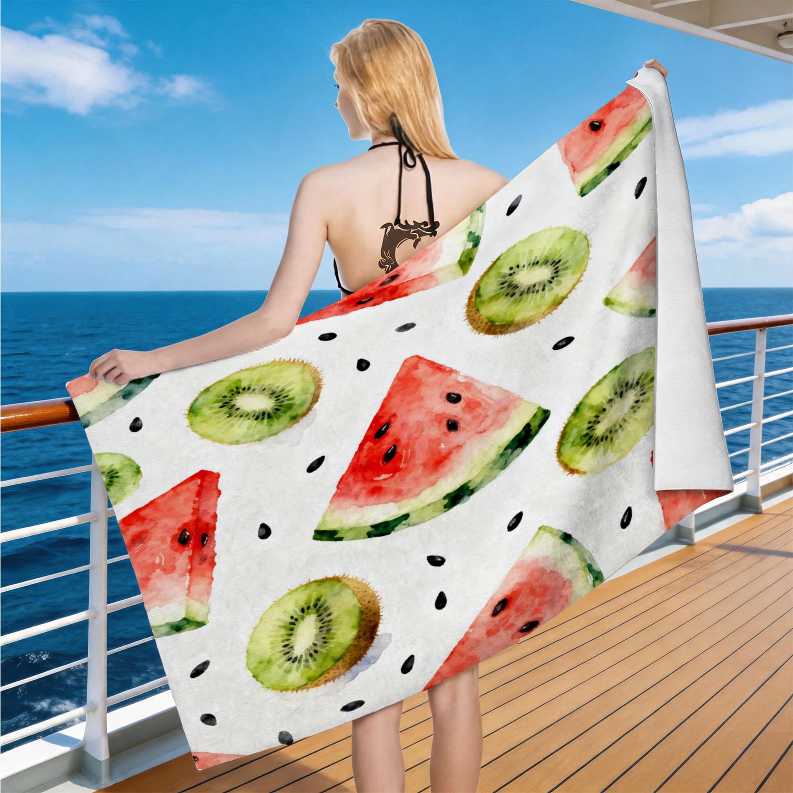 Hongduo Microfiber Quick Dry Beach Towel Watercolor Fruit, 3D Watercolor Watermelon Beach Towels Absorbent Fast Drying Bath Towels, Travel Camping Gym Swimming Bathroom (80x160cm)