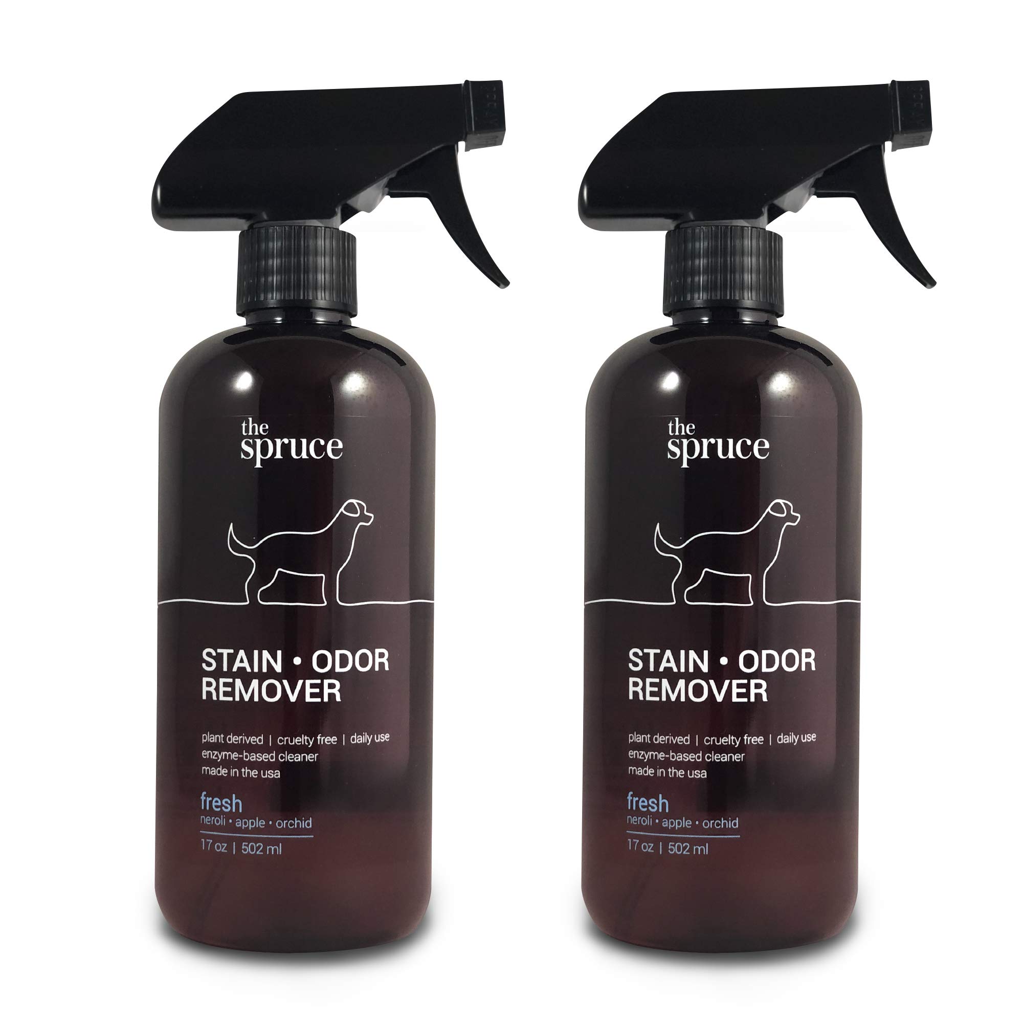 The Spruce Pet Stain &amp; Odor Remover - Plant-Derived Enzyme-Based Cleaner for Dog and Cats Urine, Feces, Vomit, etc. Safe &amp; Effective on Tile, Hardwood, Carpets, and Upholstery - 17 oz, 2 Pack