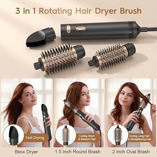 Miniatura 2 de Cepillo secador 3 en 1 con cabezales de cepillo intercambiables de 1.496 pulgadas y 1.796 pulgadas y boquilla concentradora de alta velocidad, 3