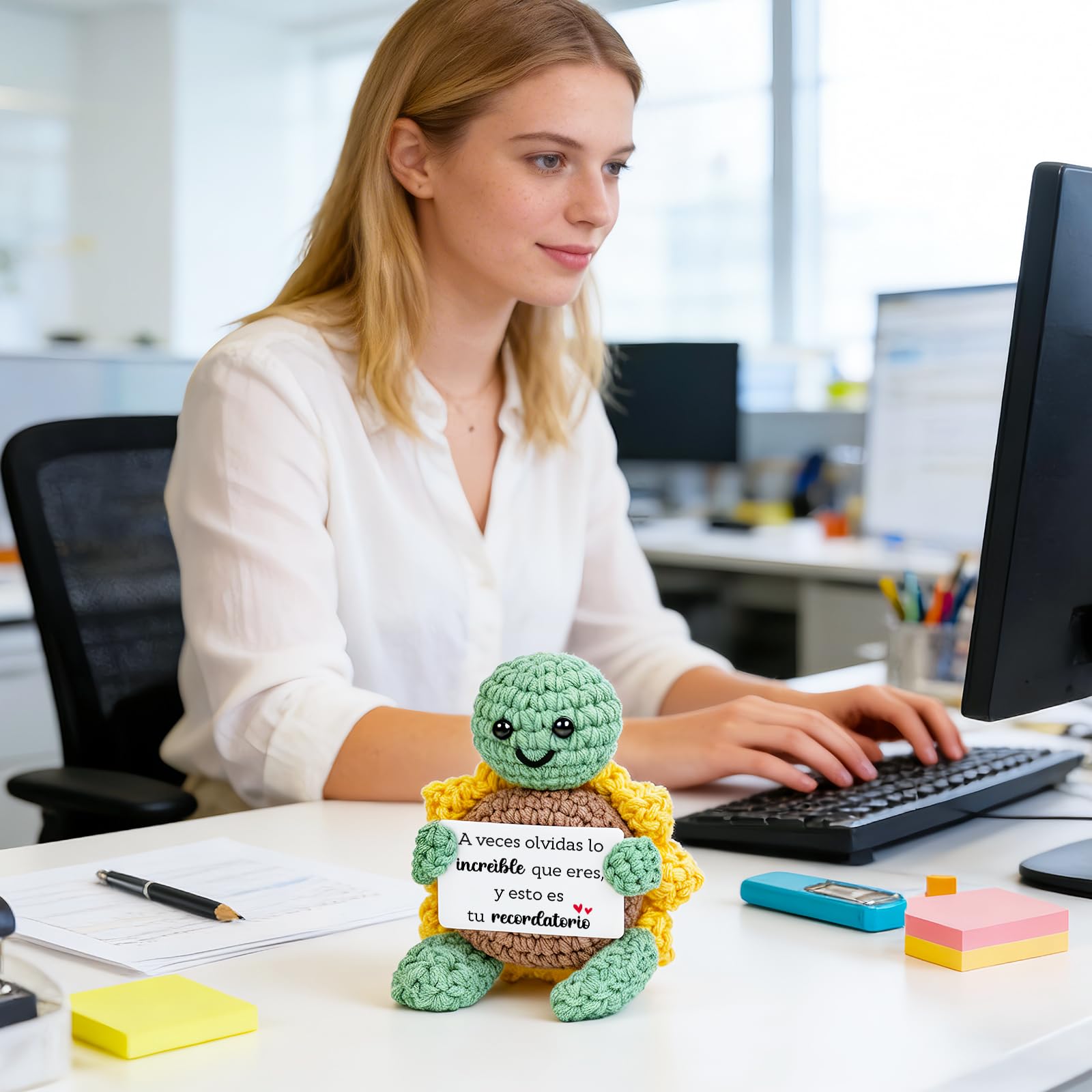 Aurasky Tortuga de Crochet con Girasol – Muñeco de Apoyo Emocional, Regalo en Español para Cumpleaños