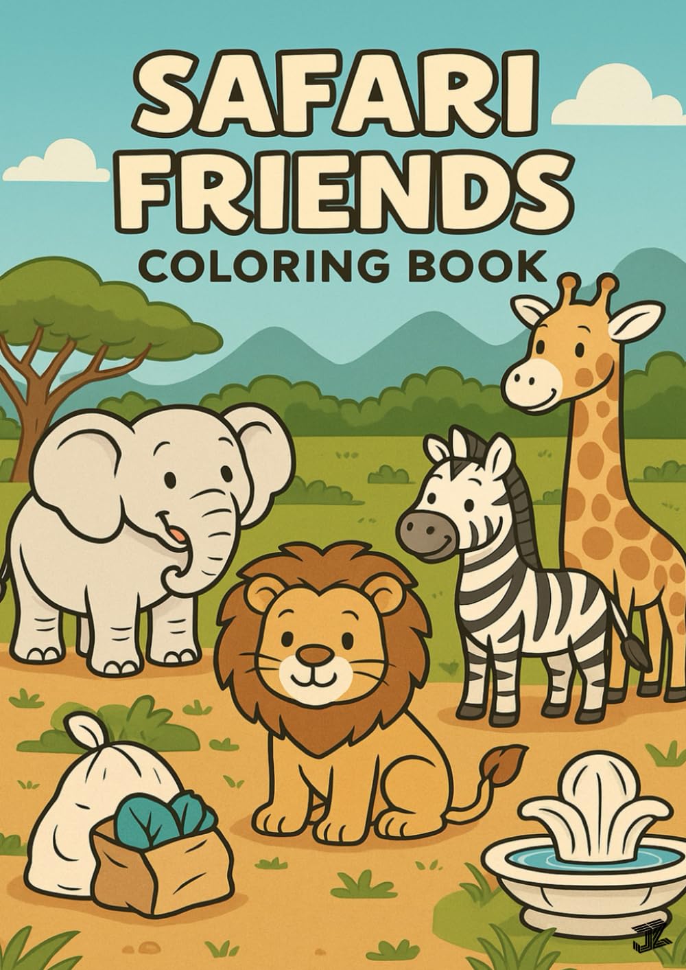 Safari Friends: Cute Safari Animal Coloring Book: 26 Cute and Easy Safari Animals to Color — Lions, Elephants, Giraffes, Zebras, Hippos, Rhinos, ... Monkeys & More Fun Wildlife for Kids Ages 4–8