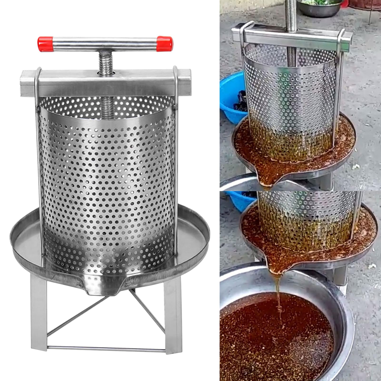 Manuel de l'extracteur de Miel | Séparateur de Miel en Acier Inoxydable épais antirouille avec 3 filtres à Miel - Presse à Miel Manuelle Domestique, pour Cire, Miel, Fruits, vin, Fournitures