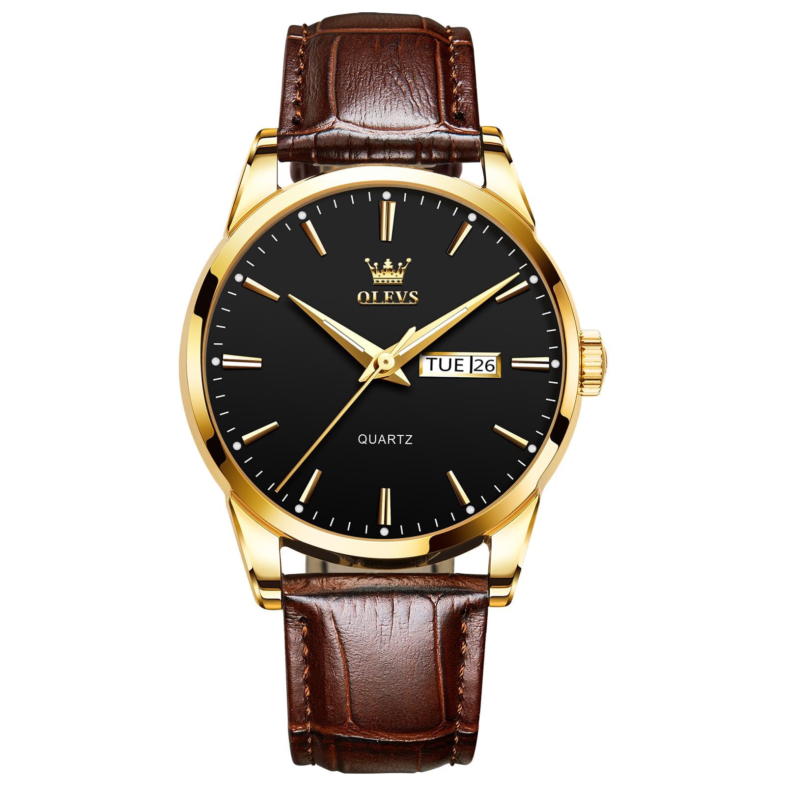 Men's Casual Leather Watch, Easy to Read Three-Hand Analog Stainless Steel Watches for Men, Minimalist Day Date Waterproof Luminous Mens Quartz Wristwatch