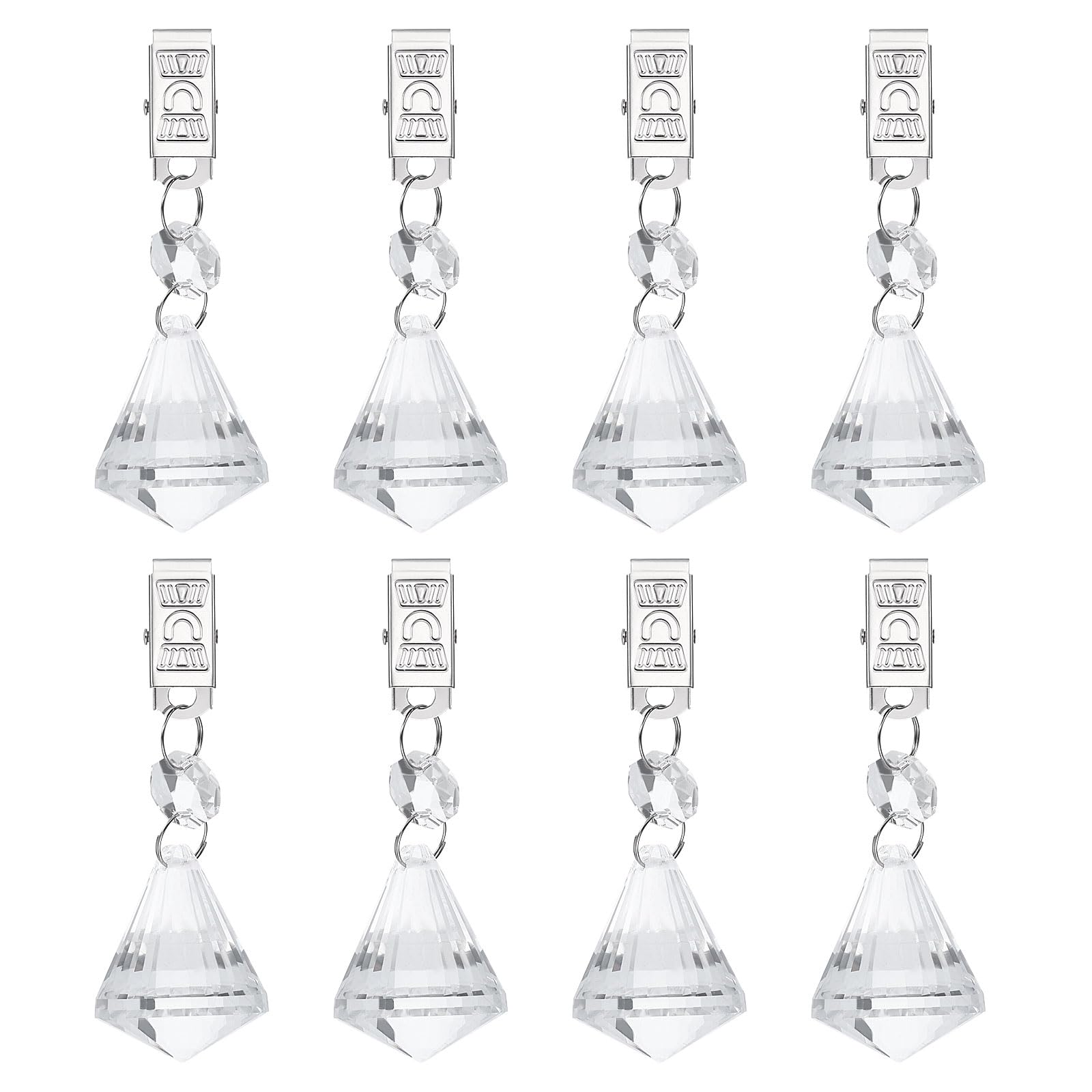 sourcing map 8Pcs Tablecloth Weights, Crystal Table Cover Weights with Metal Clips, Clear Diamond Shape Pendant Curtain Weight 95 x 31.5mm for Outdoor Picnic Garden Table Decoration
