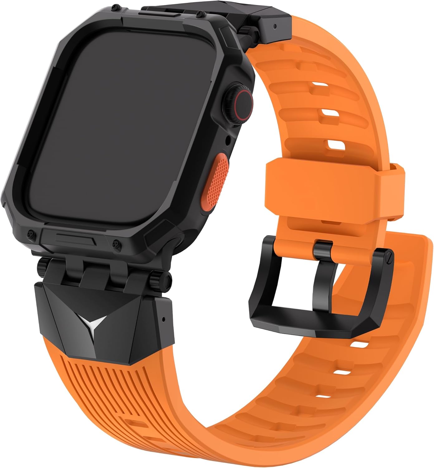 Fullmosa Bands Compatible with Apple Watch 44mm 45mm Series 9/8/7/6/5/4/SE3/SE2/SE, Rugged TPU iWatch Band with Bumper Case for Men, Orange+Black