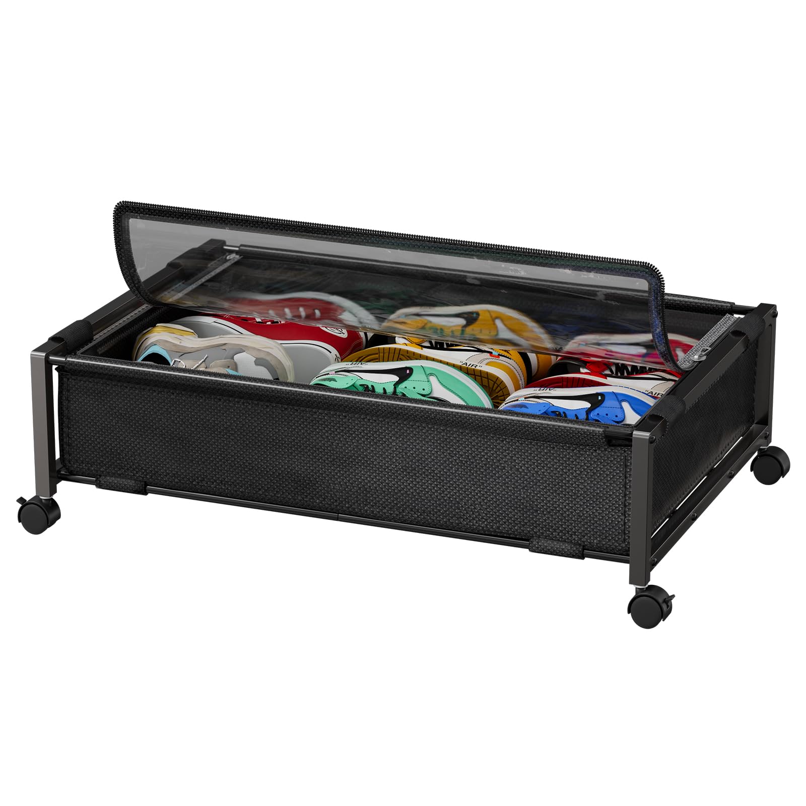 Cajas de almacenamiento grandes para debajo de la cama con ruedas con tapa divisores ajustables, cajones de almacenamiento de metal rodantes debajo de la cama, organizador debajo de la cama de