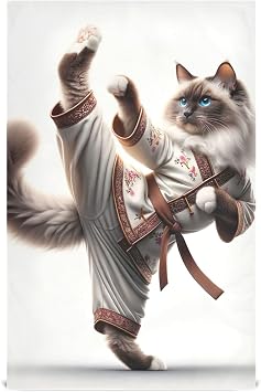 Joisal Tea Hand Towels Cute Kung Fu Cat Ragdoll Dish Towels Set Kitchen Decor Washcloths Rags Absorbent Soft 18 x 28 Inch, 1 Pack