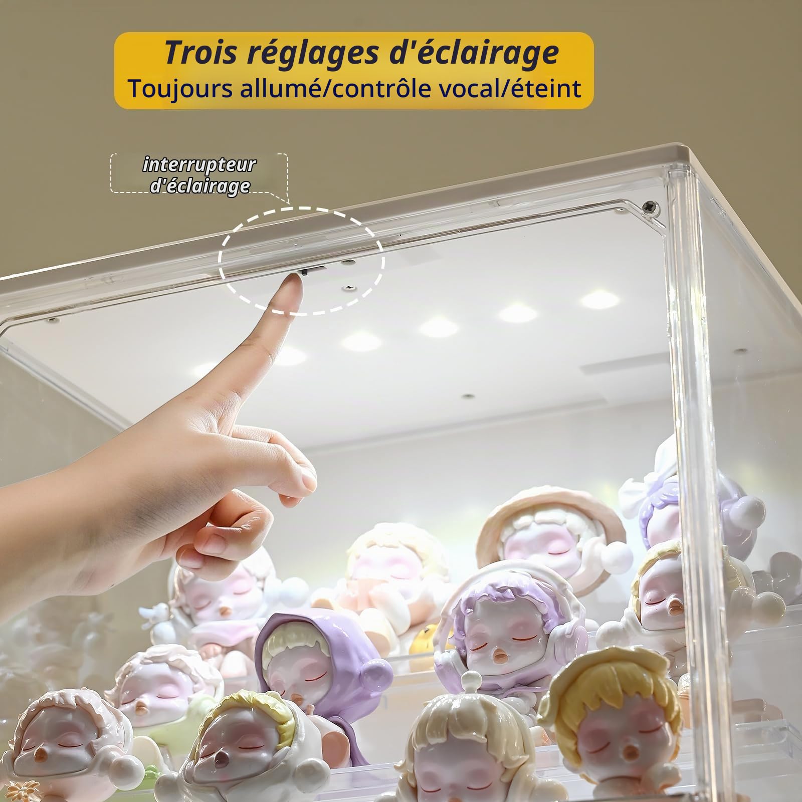 GUDEMAY Vitrine Acrylique avec LED, Boîte Rangement Empilable, Lot de 3