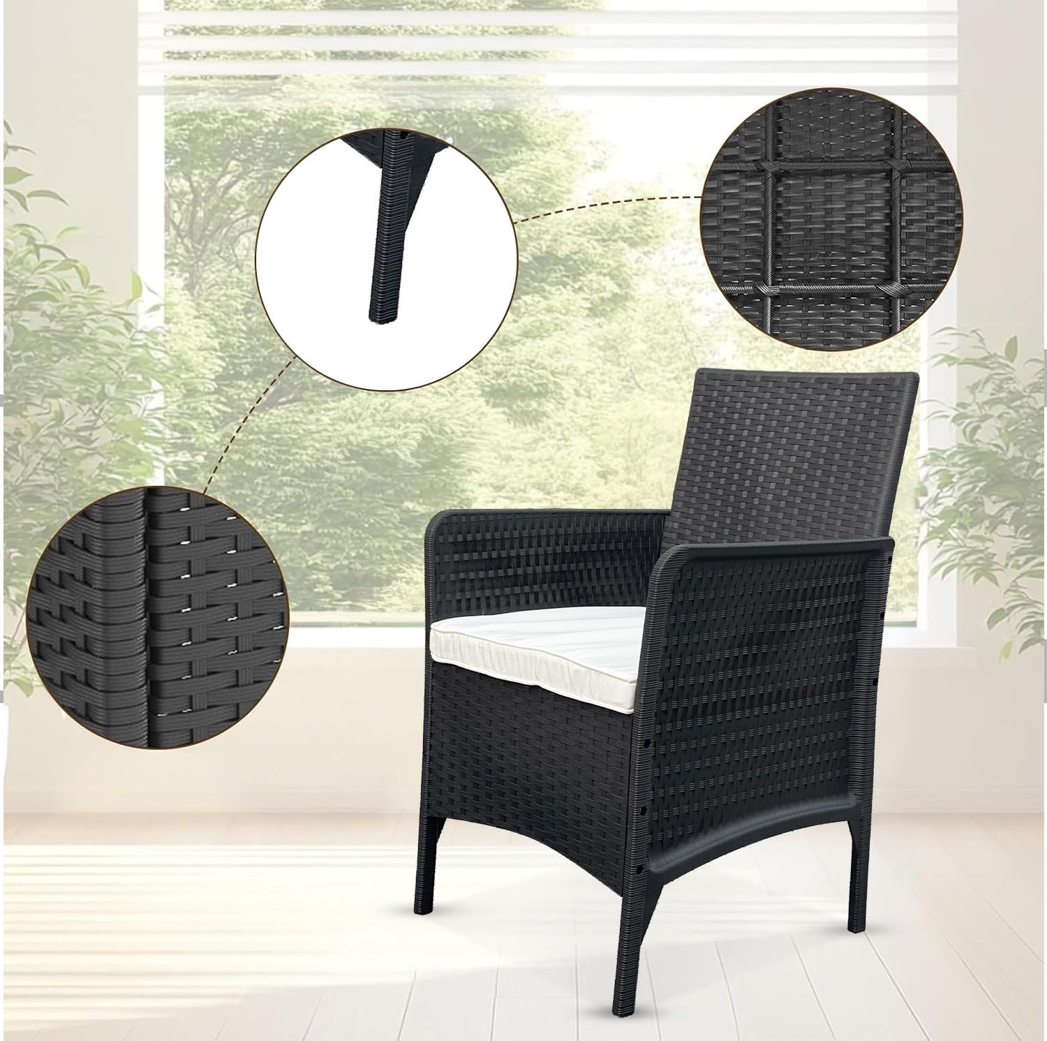 Mediawave Store - Set Divano da Esterno WATAMU 4 Posti in Polyrattan Nero, Salotto da Giardino con Tavolino e Cuscini Sfoderabili, per Terrazzo e Patio Resistente ai Raggi UV