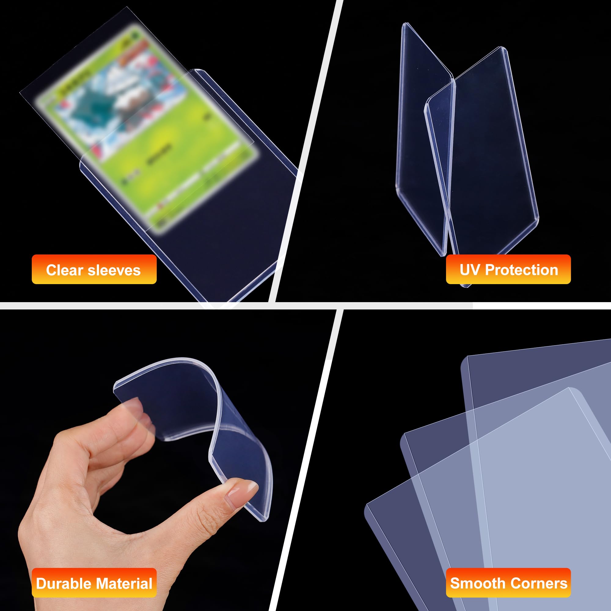 QTYORD 200 cargadores superiores transparentes para tarjetas (100 soportes de plástico duro y 100 fundas para tarjetas) de 3 x 4 pulgadas, fundas protectoras de tarjetas para Pokemon, béisbol,