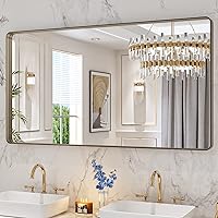 Vista 140 de LOAAO - Espejo de baño con marco de metal negro de 24x36 pulgadas, espejo rectangular redondeado para pared, espejo mate de tocador de baño