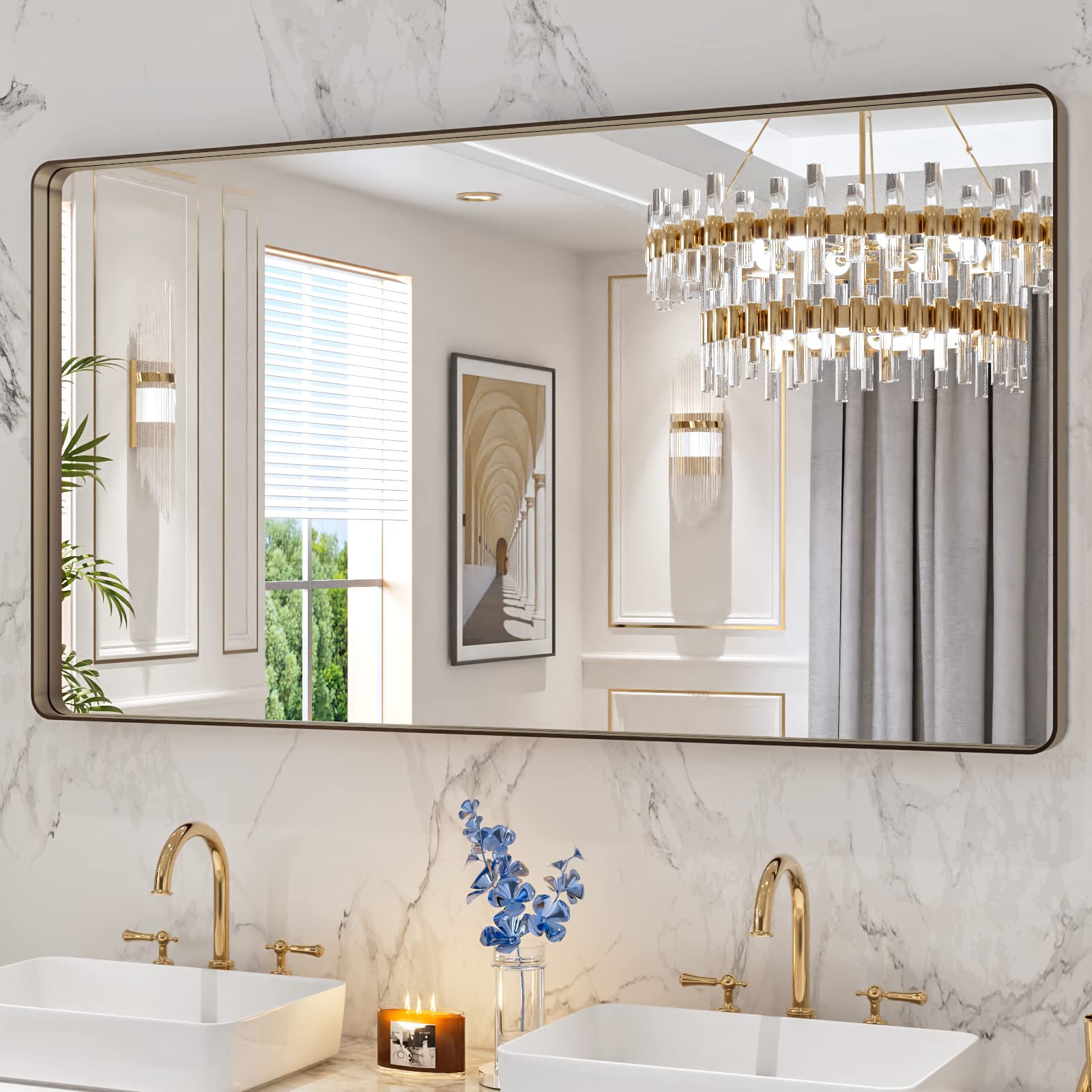 LOAAO Black Metal Framed Bathroom Mirror for Wall, 22X30 Inch Rounded Rectangle Mirror, Matte Black Bathroom Vanity Mirror Farmhouse, Anti-Rust, Hangs Horizontally or Vertically — view 82