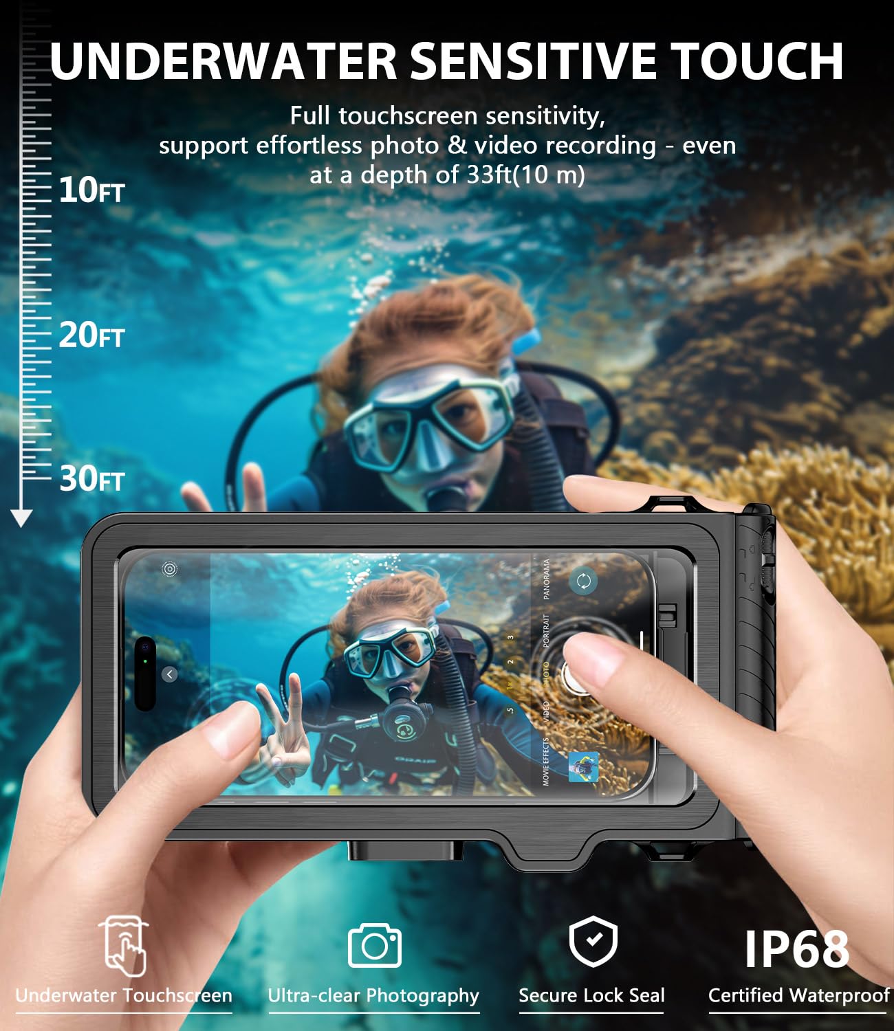 custodia impermeabile per snorkeling – subacquea touch screen universale per foto e video su iPhone 16/15/14 Pro Max e Samsung Galaxy S25/S24 Ultra fino a 6,9