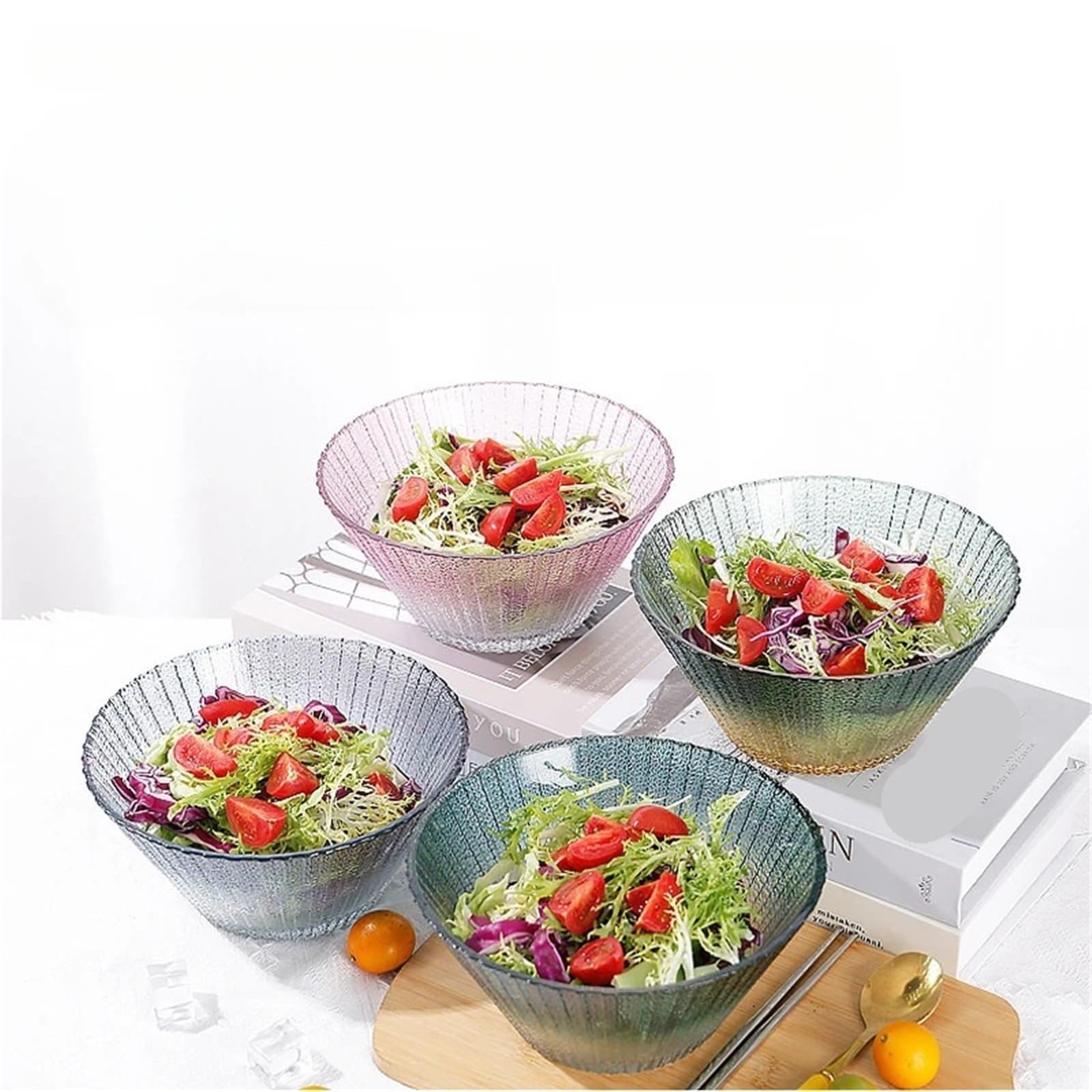 Insalatiera Ciotola di Vetro Resistente al Calore a Grana Verticale Stoviglie da Cucina Domestica Alto Livello di Aspetto Insalata Piatto di Frutta Ciotola di Noodle(Gray)