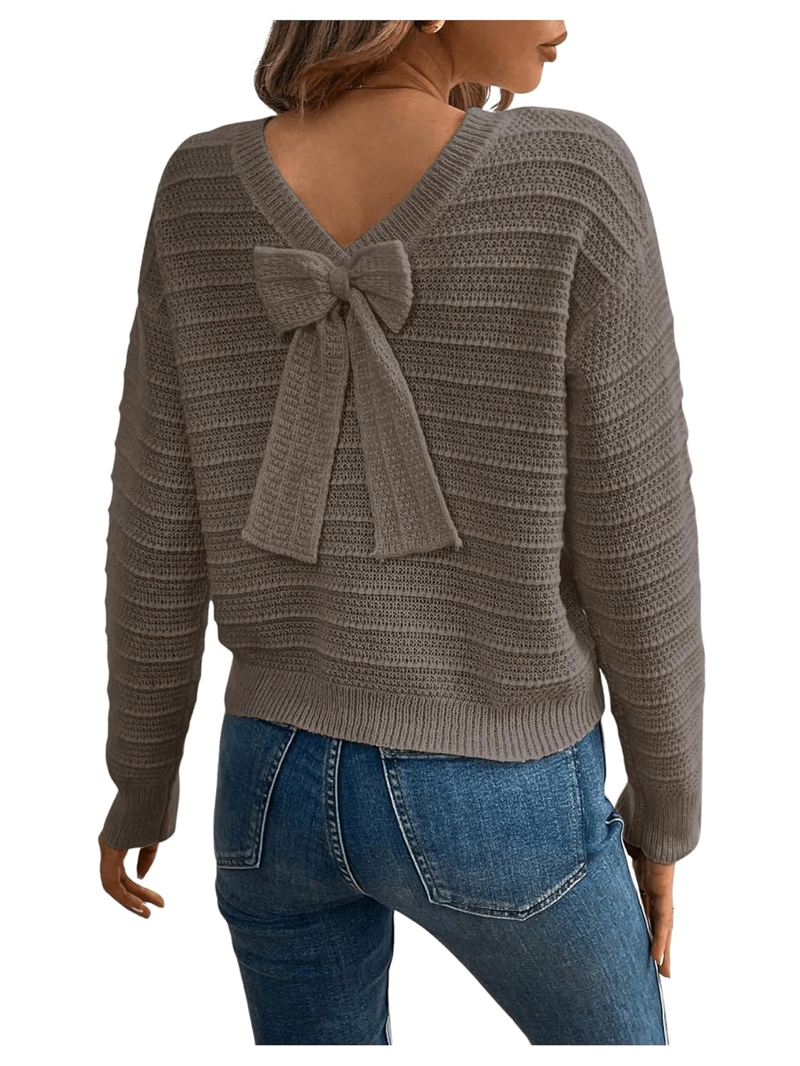WDIRARA Womens Bow Knot Sweater Long Sleeve Crew Neck Pullovers Knit Tops