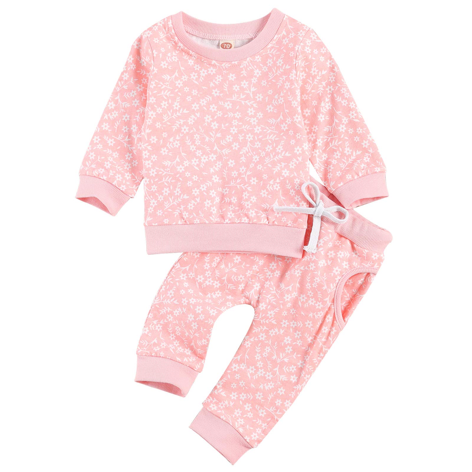 Toddler Girl Clothes Long Sleeves Shirt and Pants Outfit Toddler Girl Spring Fall Winter Clothing Set (Floral Pink, 0-6 Months)