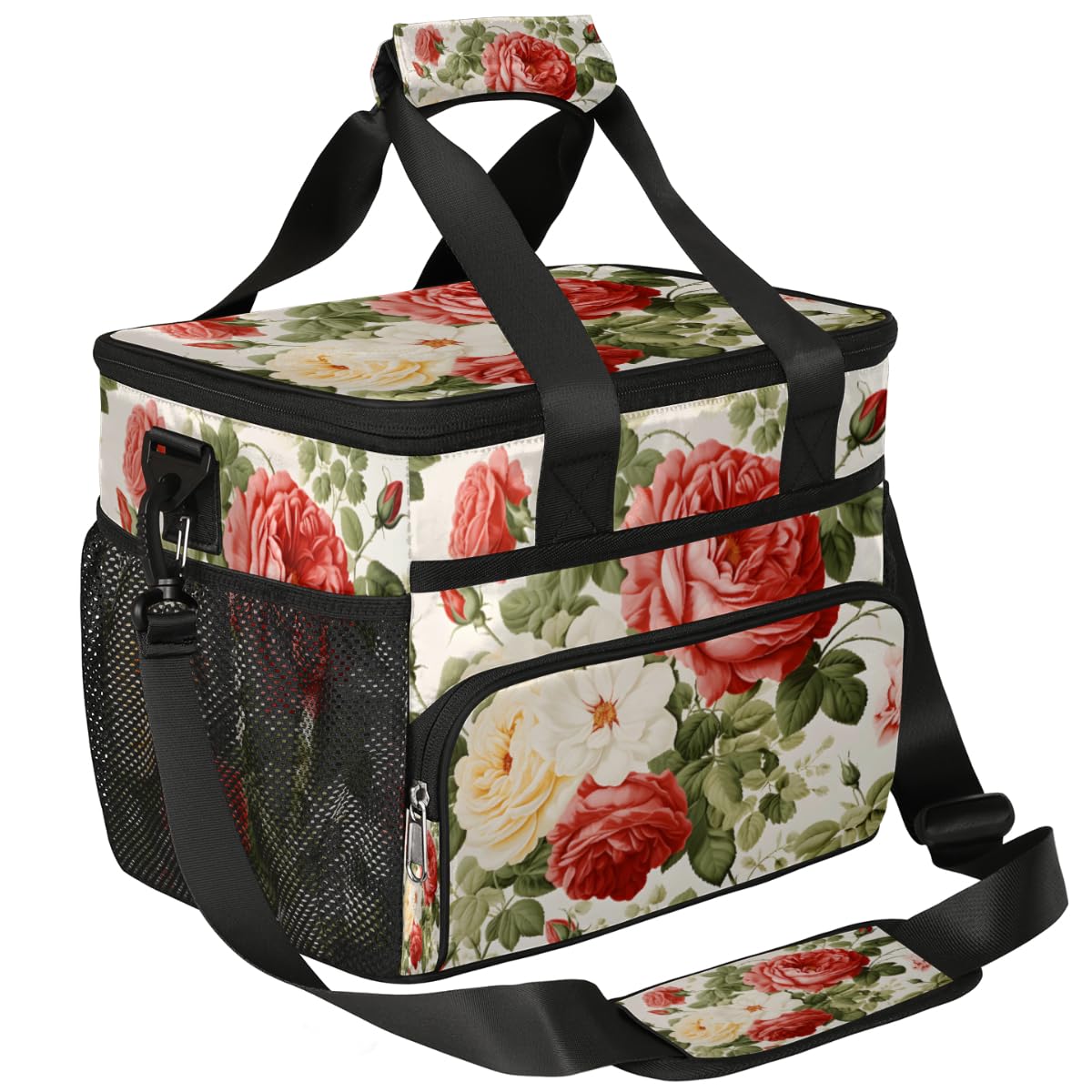Flowers Insulated Picnic Backpack Lunch Box for Women Men Picnic Basket Tote Lunch Bag Picnic Bag Portable Lunch Bags for Picnic, Beach, Work, Trip,Office, Camp Beautiful Rose Floral