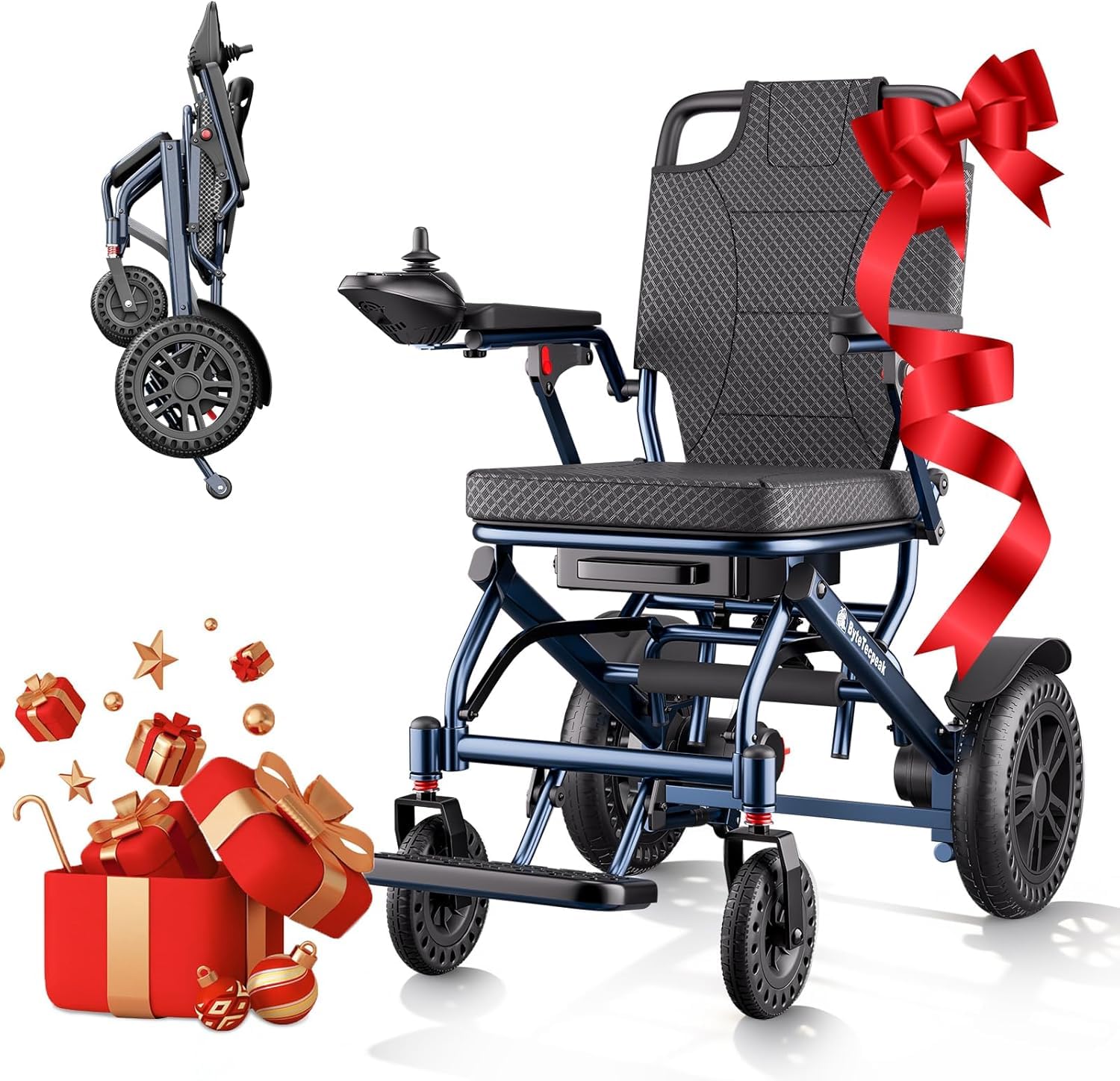 D14 Silla de ruedas eléctrica plegable ligera, autonomía 25km, motor 500W,estructura aleación aluminio, cumple con los estándares de transporte aéreo, carga 150kg-Azul
