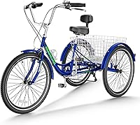 Vista 1 de Triciclos para adultos, 7 velocidades para adultos, bicicletas de 3 ruedas de 202426 pulgadas, bicicleta de crucero con cesta para personas mayores