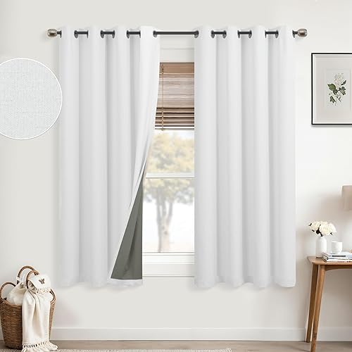 Miniatura 64 de Cortinas opacas de lino blanco de 84 pulgadas de largo, juego de 2 paneles, cortinas opacas con aislamiento térmico que oscurecen la habitación con