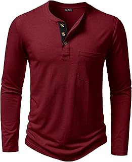 LucMatton Men's Lightweight Long Sleeve Henley T-Shirt