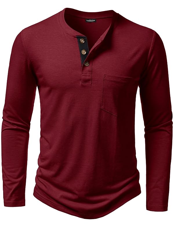 LucMatton Men's Lightweight Henley Shirt Casual Stretch Slim-Fit Long-Sleeve T-Shirt with Pocket Burgundy X-Large by LucMatton - Used condition - US$22.39