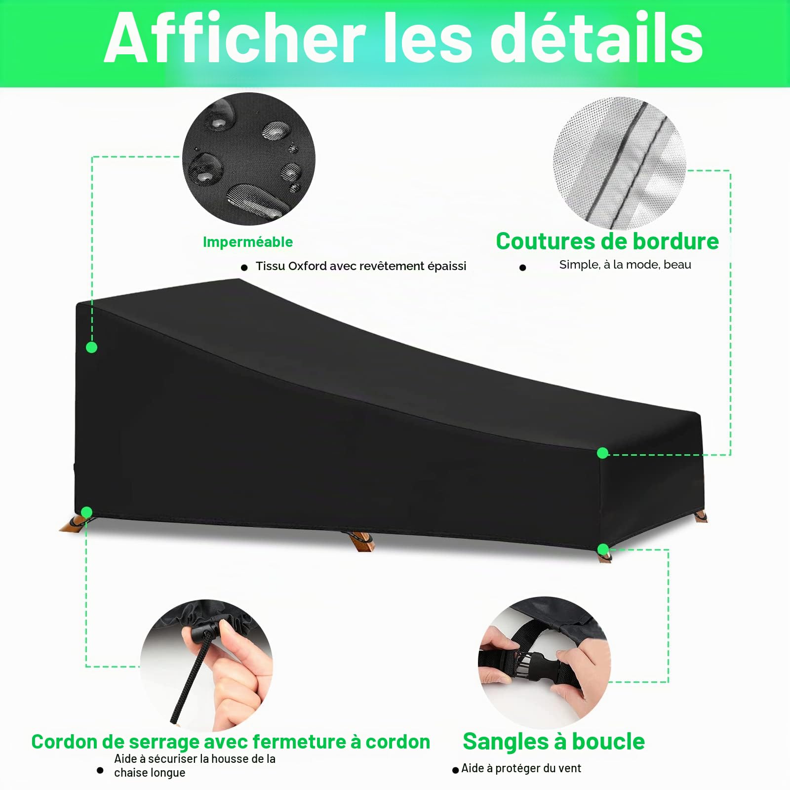 Lot de 2 housses de protection pour chaise longue de jardin 200 x 70 x 40/75 cm - En tissu Oxford 210D - Pour chaise longue