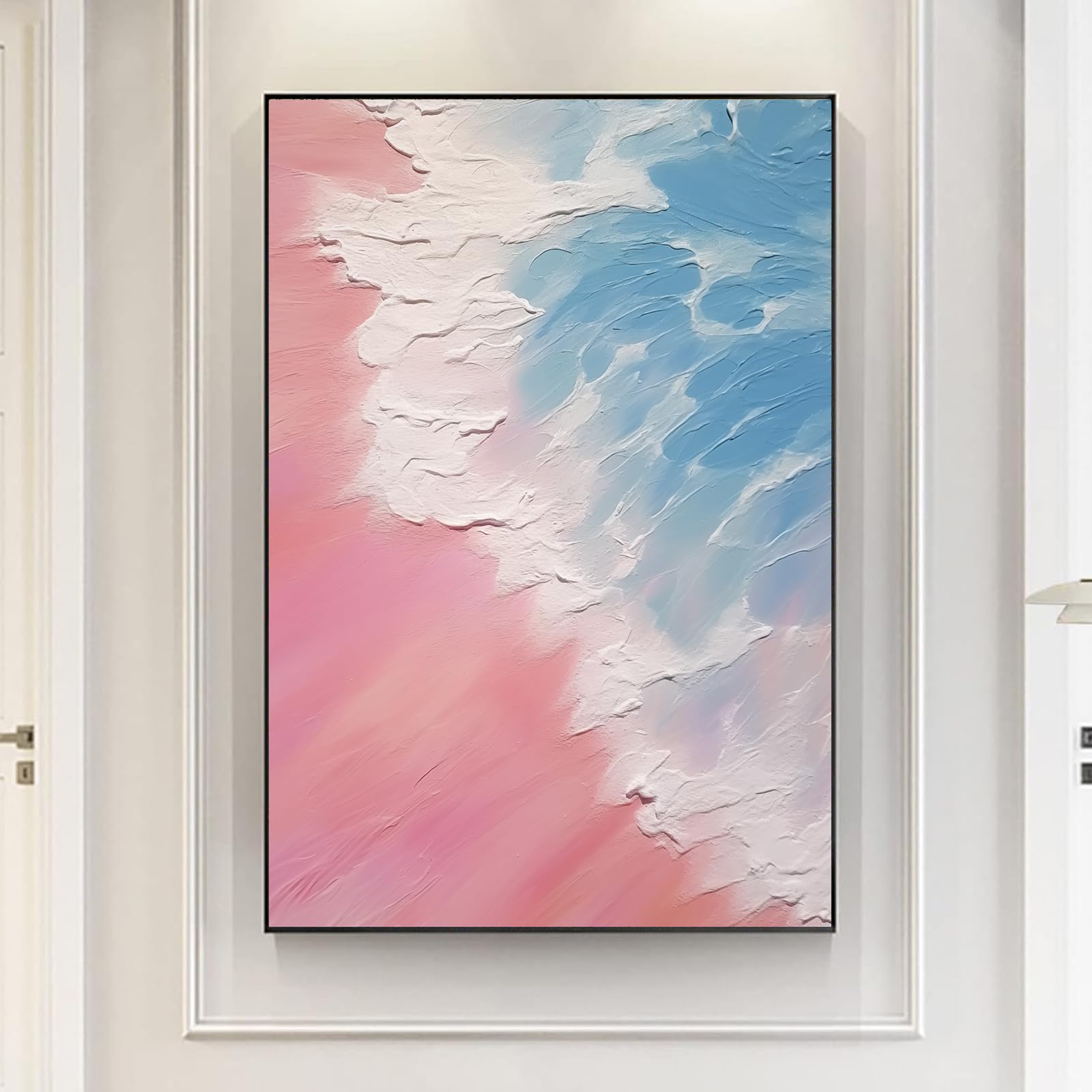 Pink Blue Beach Canvas Wall Art Ocean Waves Painting Pink Coastal Pictures Sea Landscape Wall Art Pink Blue White Abstract Beach Print Aesthetic Ocean