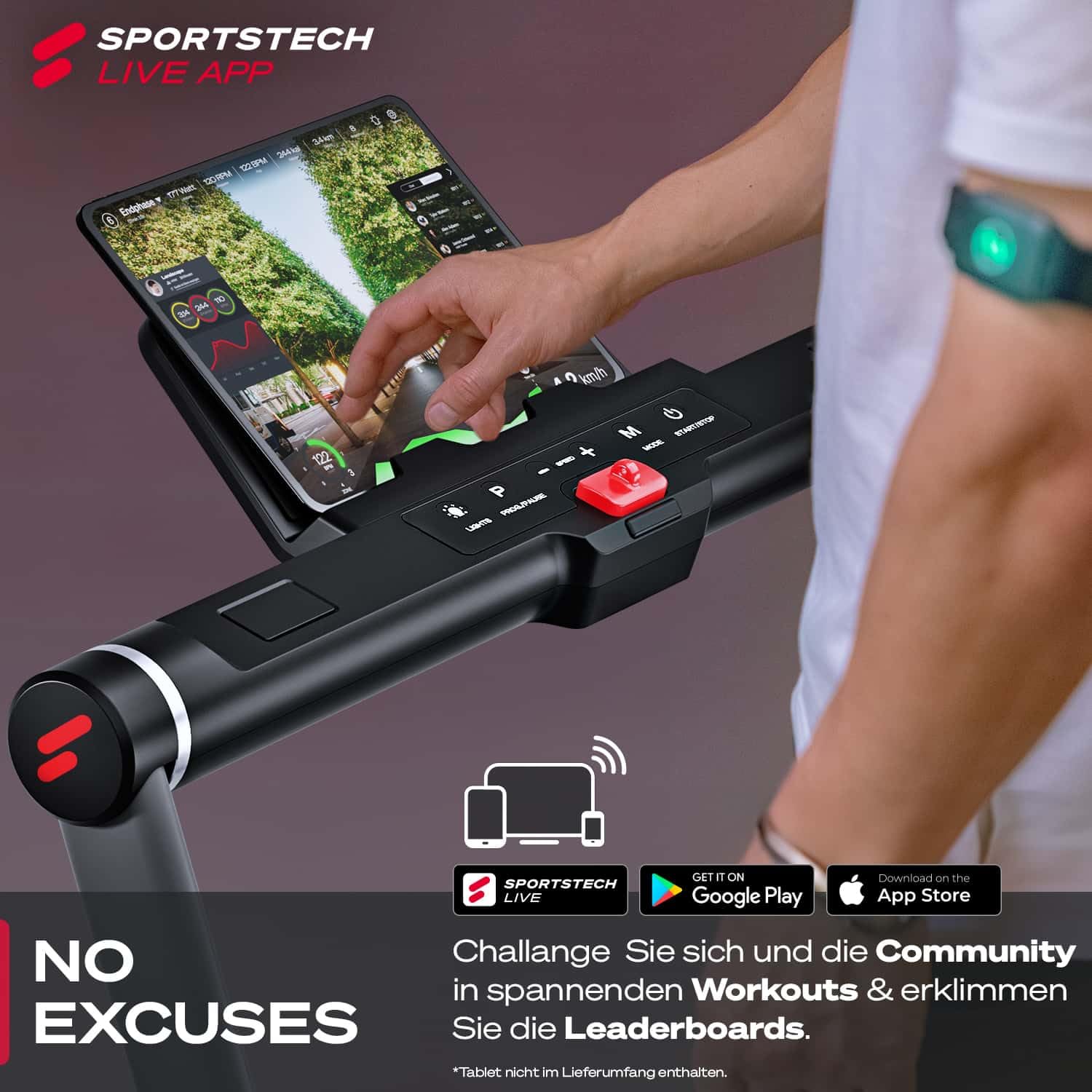 Sportstech sWalk Plus 2in1 Walking Pad klappbar bis 12 km/h, Laufband für Zuhause klappbar, Walking Pad mit Steigung, LED, Bluetooth App, 3,5 PS Motor, bis 130 kg, Laufband für Zuhause