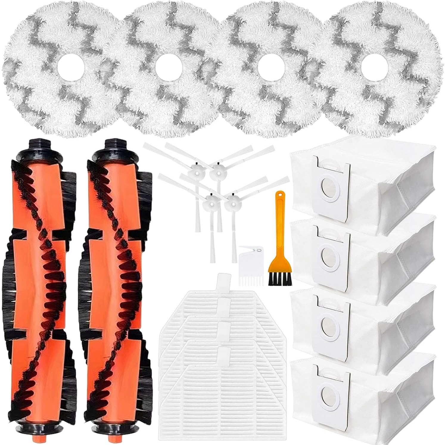 Replacement Kit Accessories Compatible with Roidmi EVA / SDJ06RM Robot Vacuum Cleaner Parts 2 Main brush 4 Side brushes 4 HEPA Filter 4Mop cloth 4 Dust bags