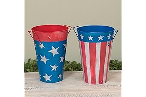 Festive Radiance in Red, White and Blue: 11.75-Inch American Patriotic Bucket Set
