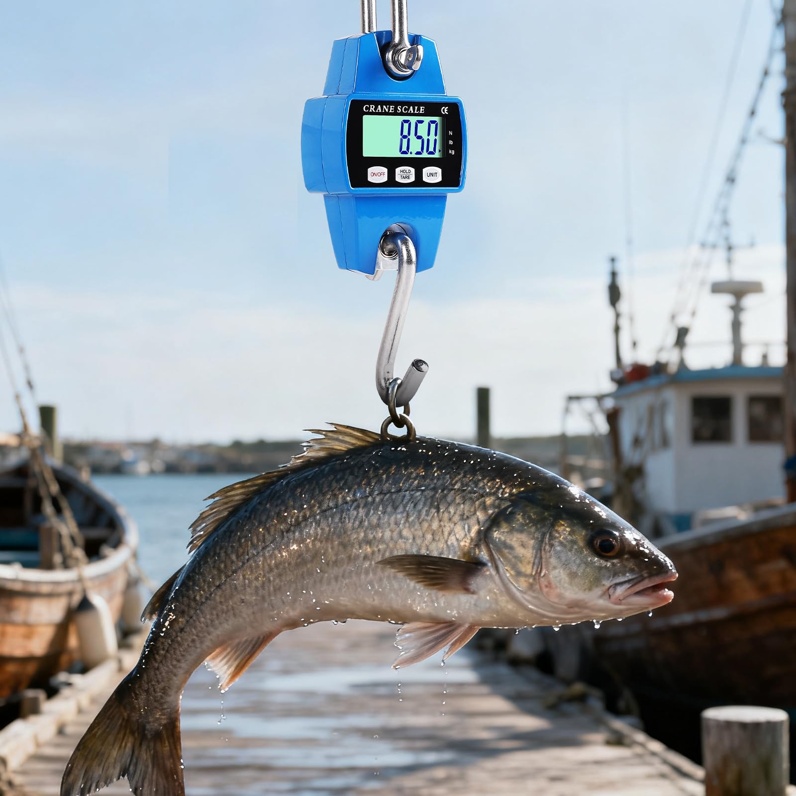 EFUTURETIME Balance Suspendue Numérique 300 KG, Balance À Grue Crochet Électronique en Aluminium avec Capteur Précis LCD Portable pour Chasse, Pêche, Ferme, L'usine, Pesage sur Quai, Bleu