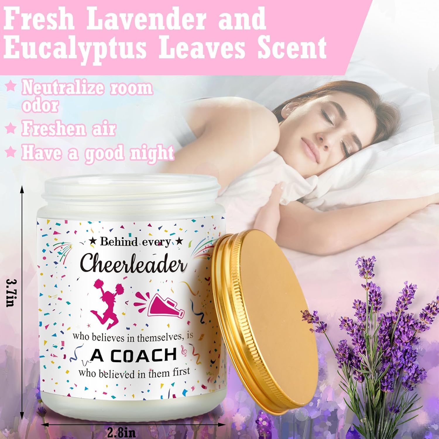 7 Pcs Cheer Coach Gifts for Women Cheerleader Gifts Include Cheer Tumbler Cup, Makeup Bag, Compact Mirror, Candle Cheerleader Card for Coach Birthday(Rose Red) - Image 2