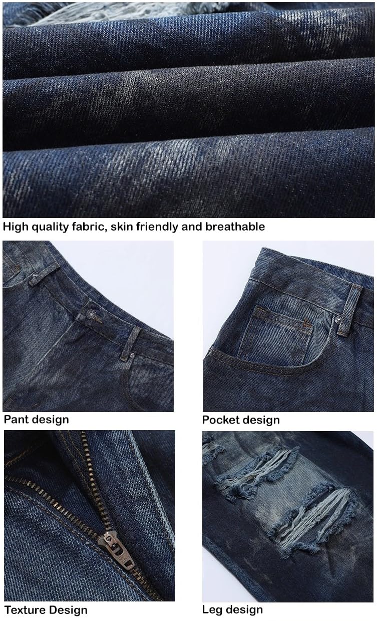 Jeans larghi unisex Y2K a gamba larga per uomo donna - Pantaloni streetwear in denim vintage lavato strappato