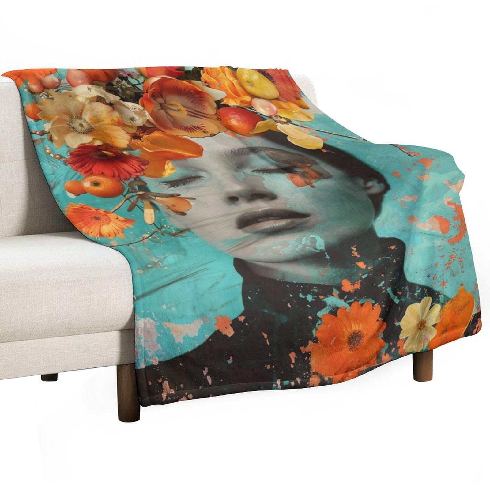 YHGSREUOH Surreal Floral Collage Woman Portrait 02 Flannel Blankets Fleece Soft Throw Lightweight Plush Gifts for Couch, Bed, Cozy Sofa Plush, Chair, Lovers 130x175cm(50x70in)