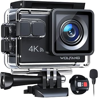 wolfang ga100 action cam 4k 20mp underwater camera wifi 40m waterproof ice image stabiliser helmet camera 170   wide angle camcorder external microphone 2.4g remote control 2 batteries and accessories kit