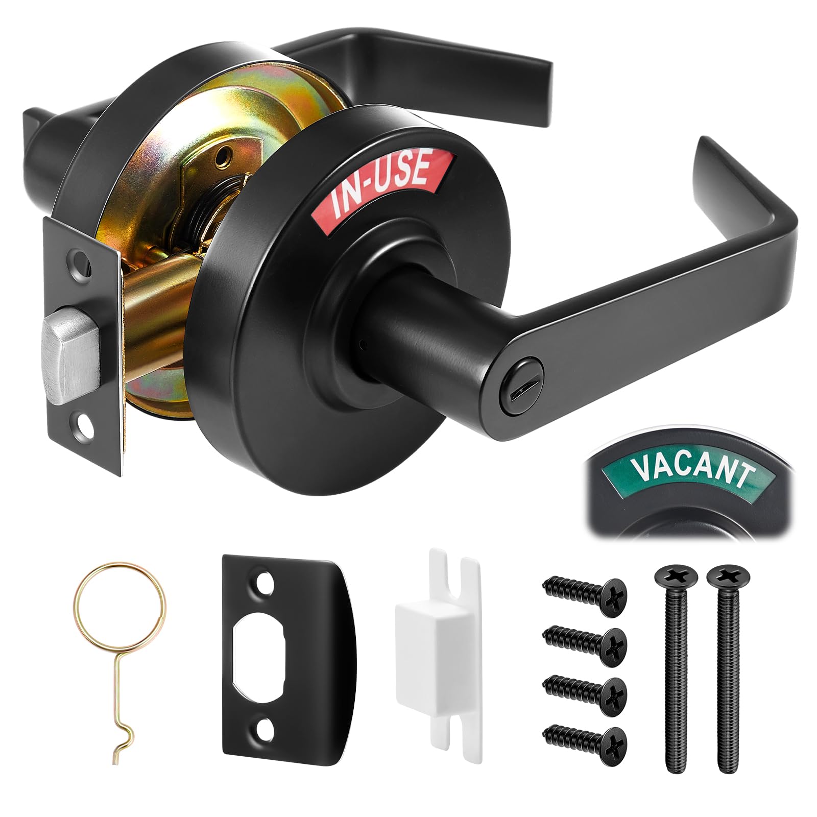 Photo 1 of Tandefio Vacant Occupied Bathroom Lock, Commercial Door Handle with in-use or Vacancy Occupied Deadbolt, Privacy Indicator Restroom Handle Lock for Restrooms, Satin Chrome(90 mm,Black,1 Set)