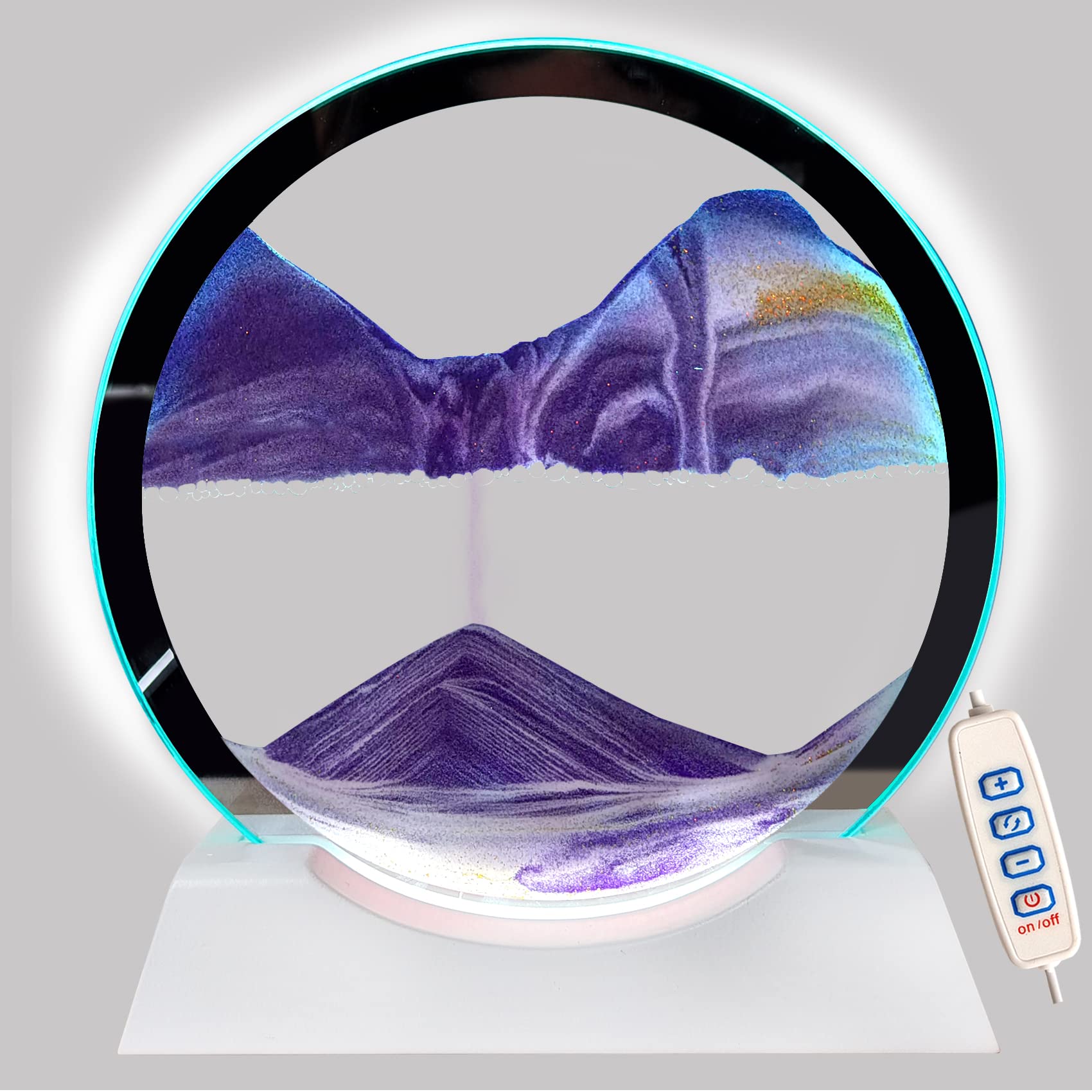 Akaco Sand Art Liquid Motion with Light White Wood Base Moving Sand Art Round Glass Flow Sand Painting 3 Color Changing Deep Sea Sandscape Table Lamp