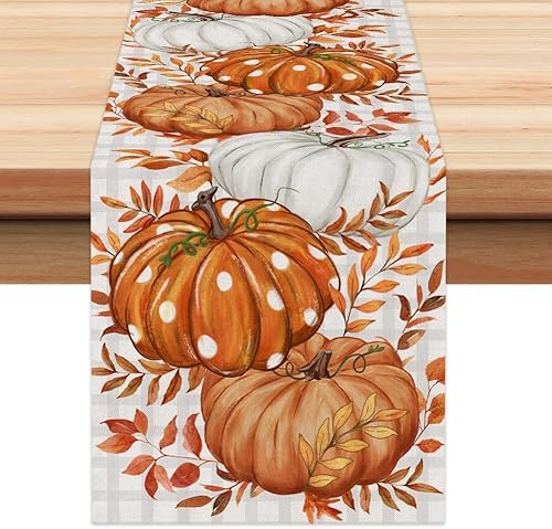 Camino de mesa de otoño de calabaza con hojas de arce de 13 x 72 pulgadas, para el hogar, cocina, comedor, interior y exterior, decoración de mesa