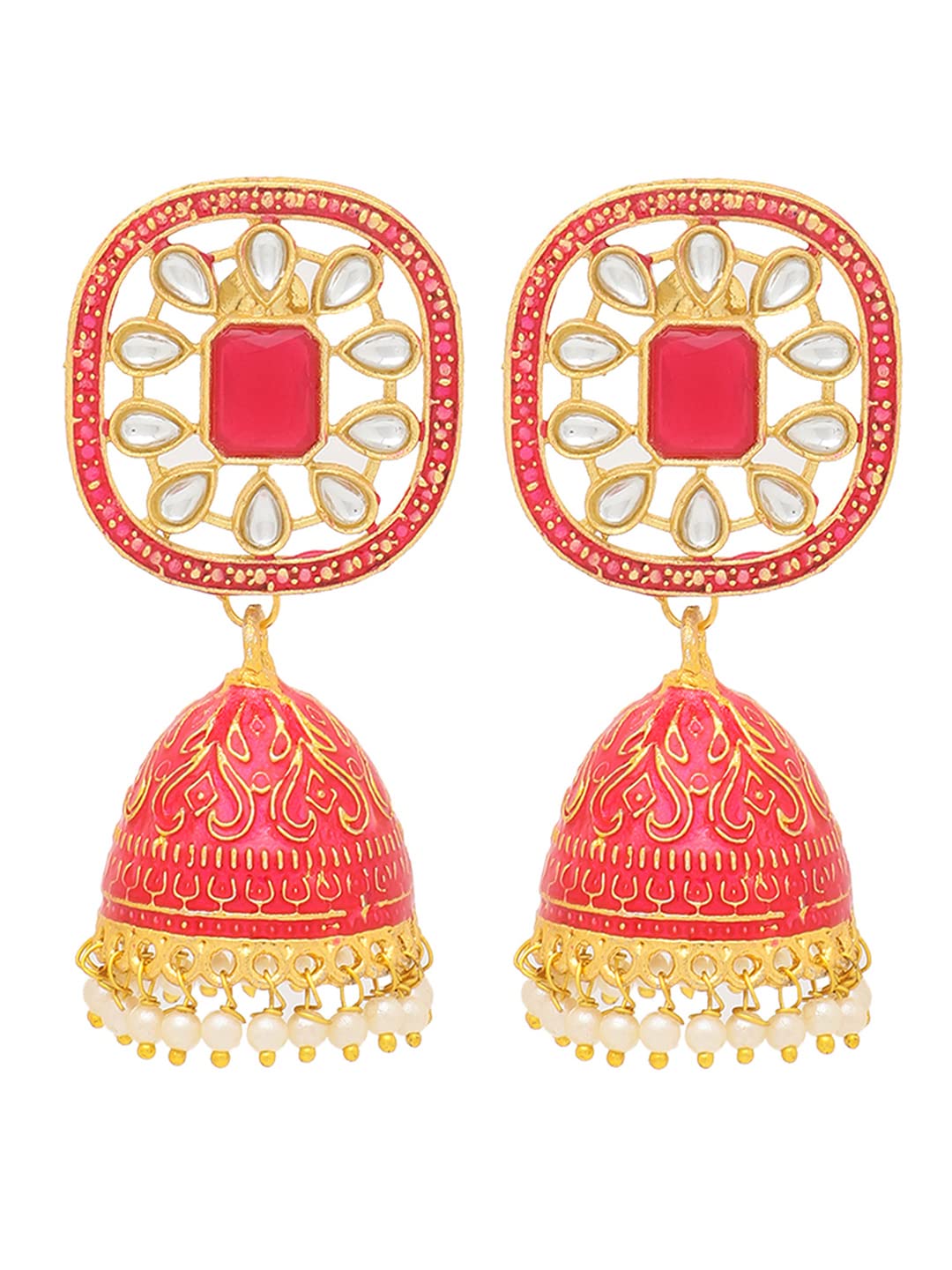 Yellow Chimes Jhumka Earrings for Women Pink Meenakari Jhumka Earrings Traditional Gold Plated Kundan Jhumka/Jhumki Earrings for Women and Girls (B0B2PSMX4Z) Amazon Price History, Amazon Price Tracker