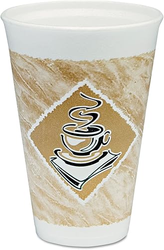 DART 16X16GPK Cafe G - Vasos de espuma para bebidas frías/calientes, 16 onzas, blanco/marrón con detalles verdes, paquete de 25
